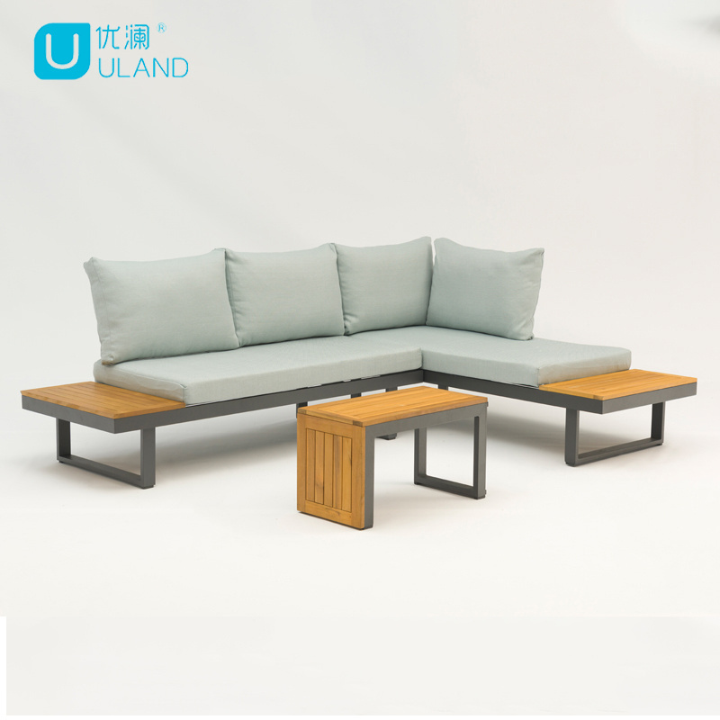 Uland Hot Sale Design Outdoor Furniture Sets Lounge Outdoor Sofa Aluminum Frame Teak Garden Sofa Set