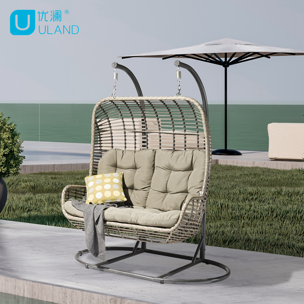 Uland Wholesale Hotel Outdoor Garden Furniture Hanging Chairs  Swing Standing Double Hanging Wicker Egg Chair