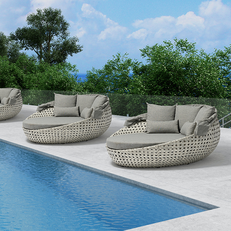 Uland Garden Sunbed Lounger Round Outdoor Rattan Furniture Outdoor Chaise Daybed garden set Swinging pool