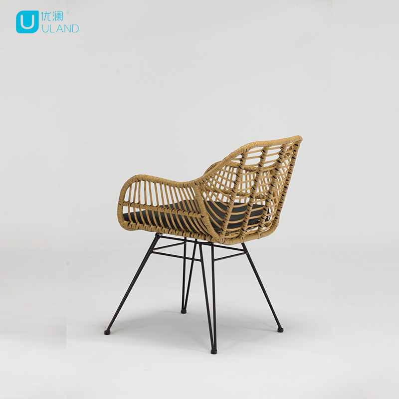 Uland Antique Wicker Chair Garden Rattan Chair Steel Wicker Patio dining chairs upholstered outdoor rattan furniture