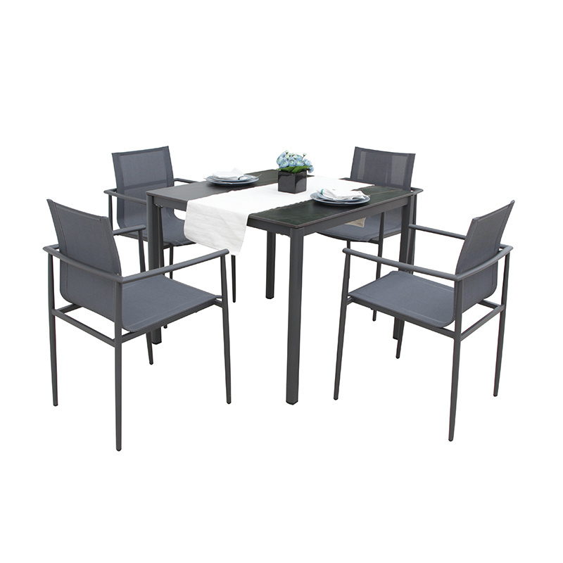 Outdoor Dining Table And Chairs Set With Modern Marble Square Table Top Patio Furniture Sets alum dining sets garden furniture