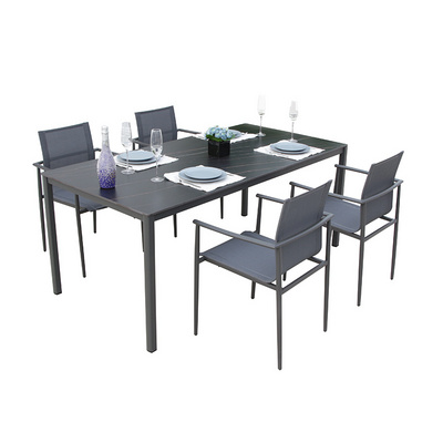 Outdoor Dining Table And Chairs Set With Modern Marble Square Table Top Patio Furniture Sets alum dining sets garden furniture