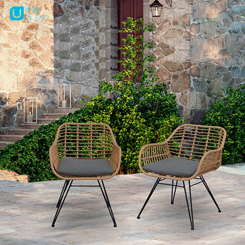 Uland Antique Wicker Chair Garden Rattan Chair Steel Wicker Patio dining chairs upholstered outdoor rattan furniture