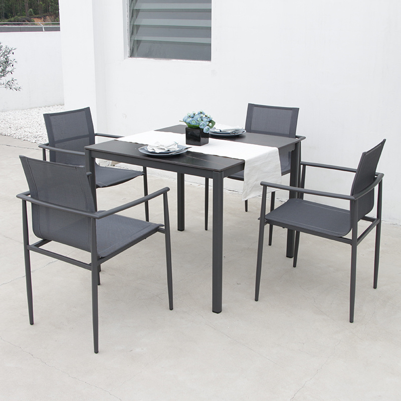 Outdoor Dining Table And Chairs Set With Modern Marble Square Table Top Patio Furniture Sets alum dining sets garden furniture