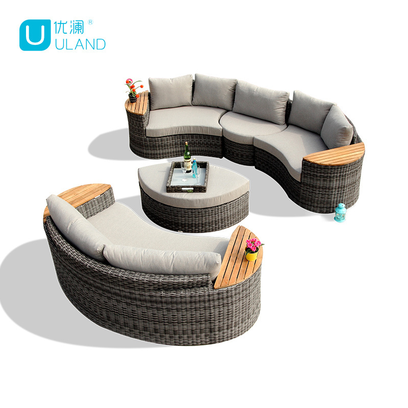 Uland Rattan Designed Outdoor Sofa Garden Furniture Set Semi Circle Rattan Wicker Sofa Outdoor Furniture Garden Sets