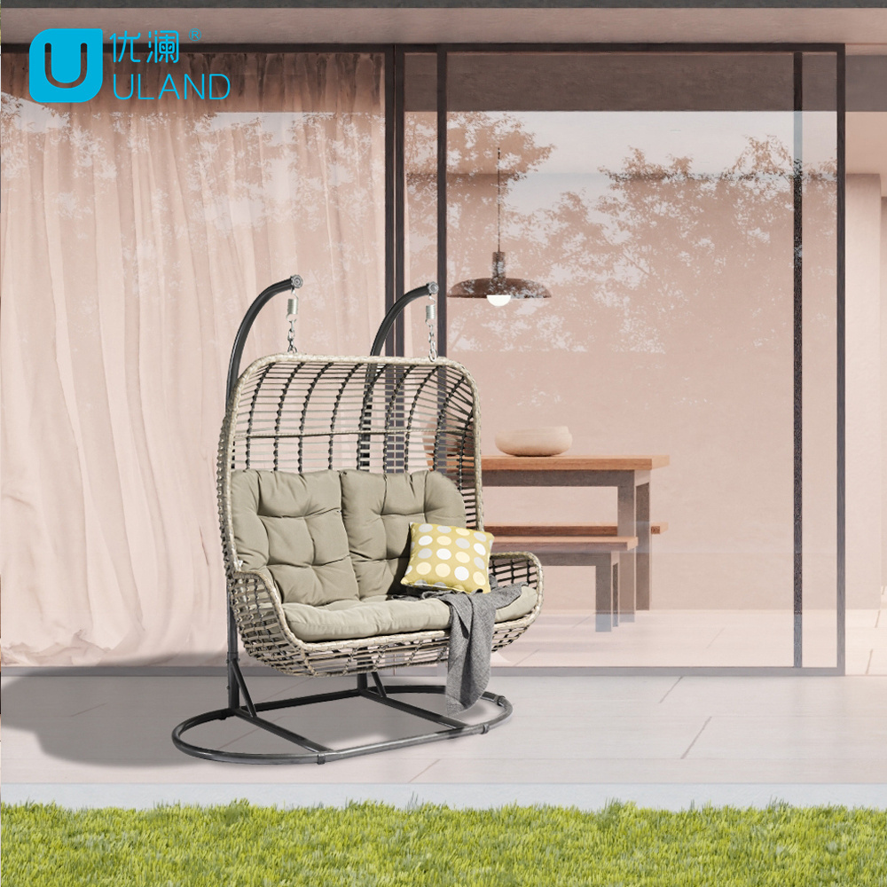 Uland Wholesale Hotel Outdoor Garden Furniture Hanging Chairs  Swing Standing Double Hanging Wicker Egg Chair