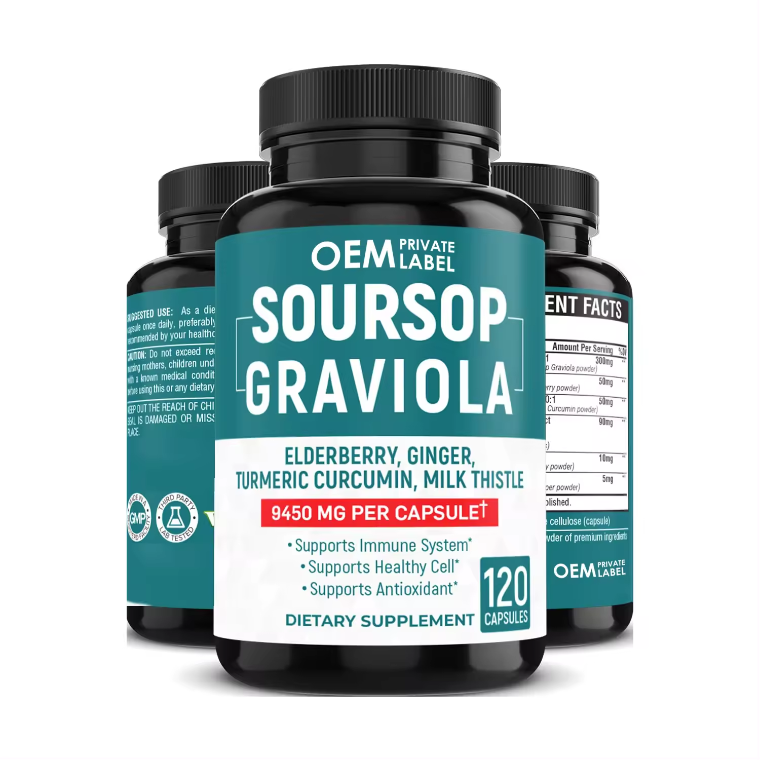 Biocaro custom Immune booster supplement soupsop graviola capsule with elderberry turmeric cranberry milk thistle capsules