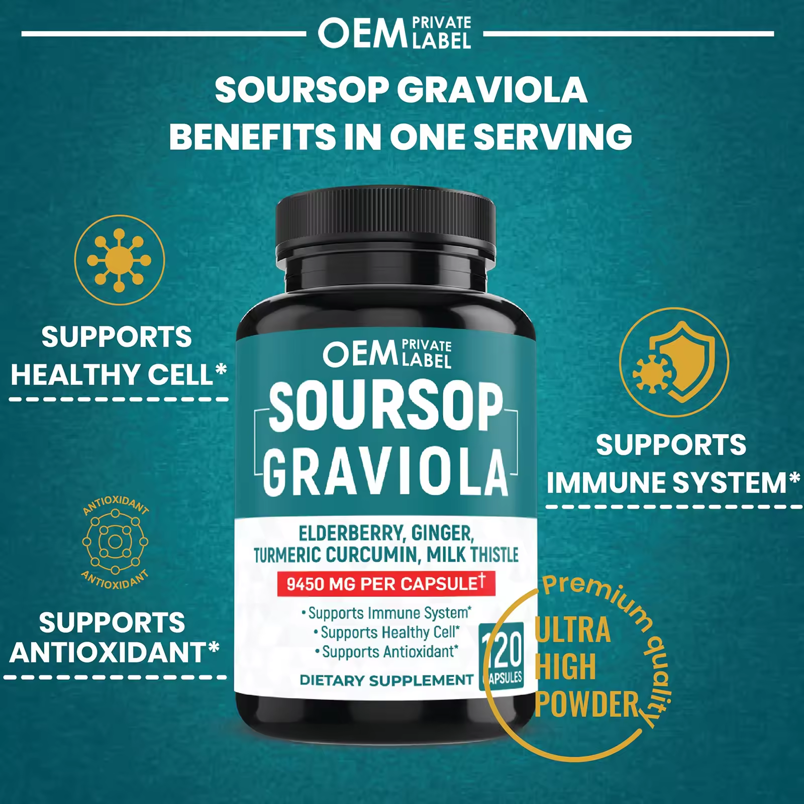 Biocaro custom Immune booster supplement soupsop graviola capsule with elderberry turmeric cranberry milk thistle capsules