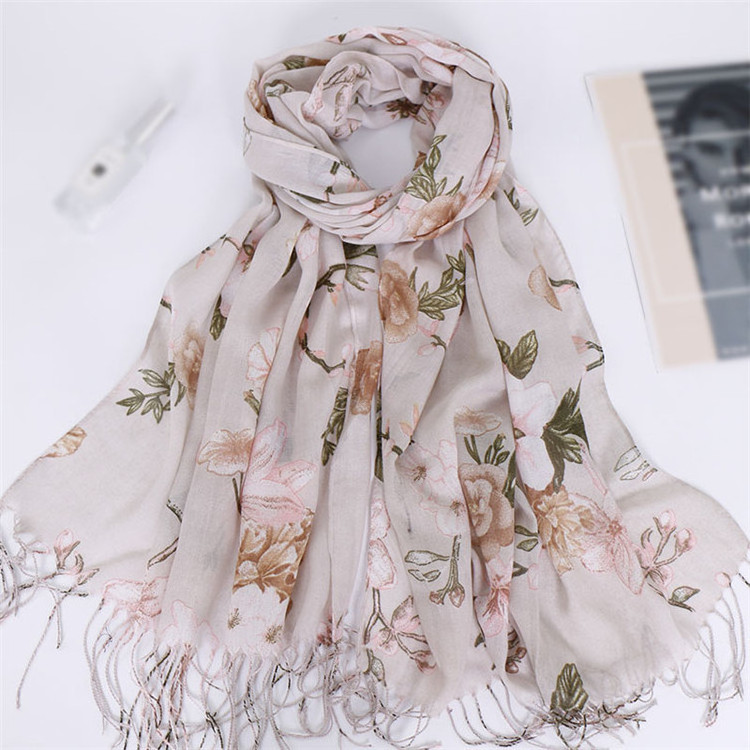 2024 women Custom printing New fashion wholesale women floral viscose hijab shawl cotton printed scarves