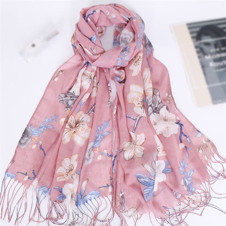 2024 women Custom printing New fashion wholesale women floral viscose hijab shawl cotton printed scarves