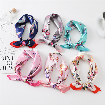 Butterfly print small silk scarf women's small square scarf stewardess professional  decoration wild bib scarves