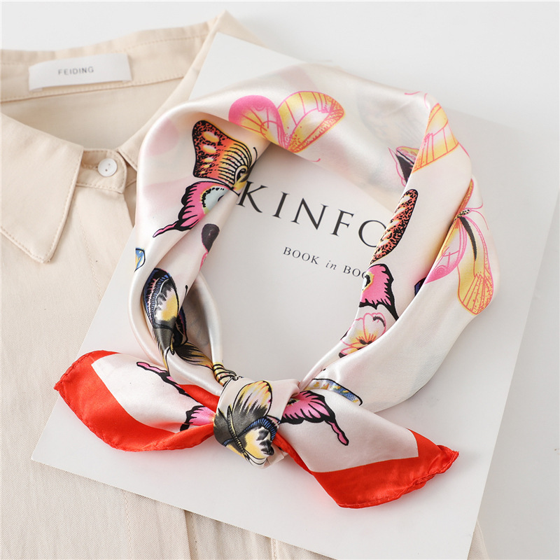 Butterfly print small silk scarf women's small square scarf stewardess professional  decoration wild bib scarves