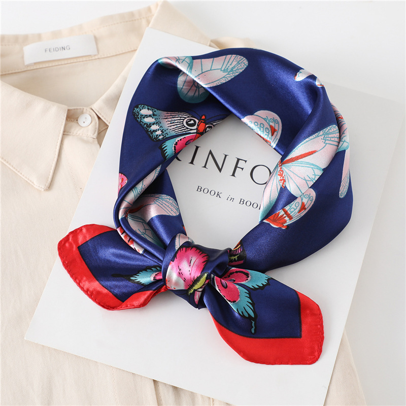 Butterfly print small silk scarf women's small square scarf stewardess professional  decoration wild bib scarves