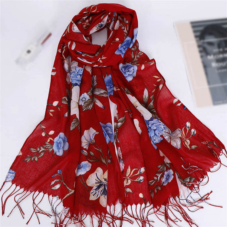 2024 women Custom printing New fashion wholesale women floral viscose hijab shawl cotton printed scarves