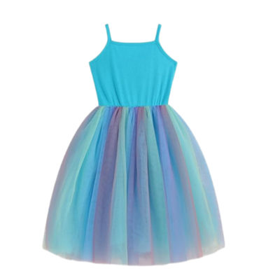 Baby Girls Tutu Dress Toddler Blue Solid Color Tulle Dresses Infant Girl Birthday Party Sleeveless Princess Dress for Kids