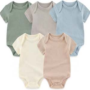 BKD Free Sample Soft Custom Bamboo Baby Clothes Short Sleeve Romper for Children Private Label Ribbed Baby Bodysuit