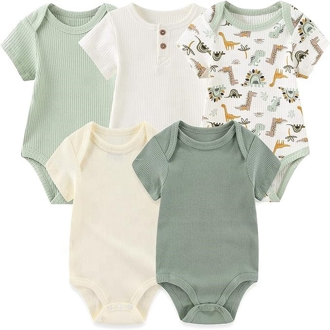 BKD Free Sample Soft Custom Bamboo Baby Clothes Short Sleeve Romper for Children Private Label Ribbed Baby Bodysuit