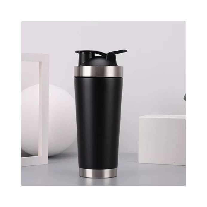 Double-layer stainless steel vacuum insulation protein shaker suitable for gym metal smoothie cup