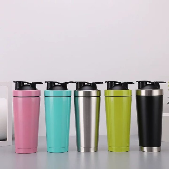 Double-layer stainless steel vacuum insulation protein shaker suitable for gym metal smoothie cup