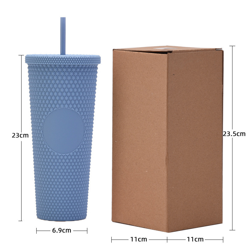 24 oz double wall plastic acrylic reusable cold drinking durian cup matte studded tumbler 24oz with lids and straws