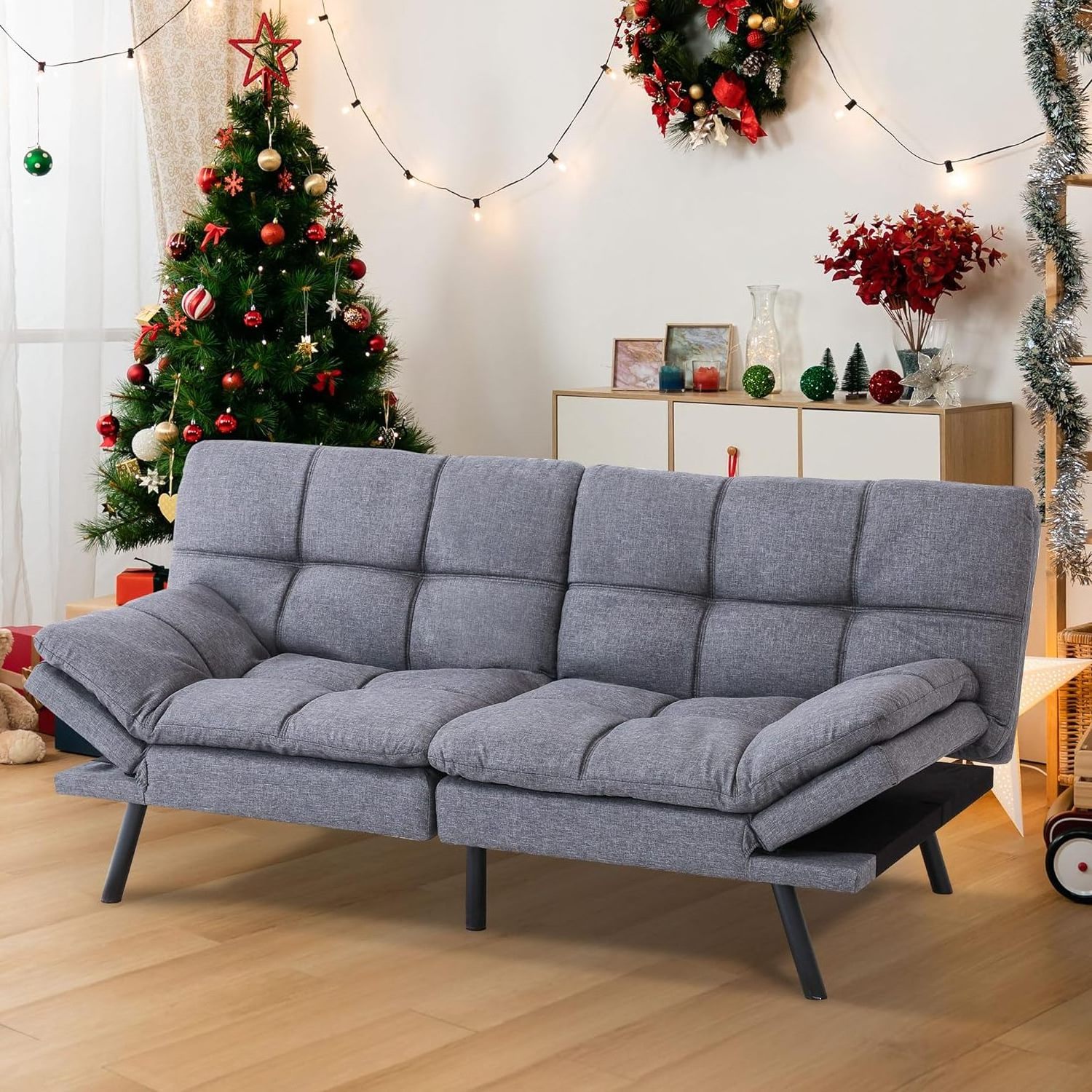 Memory foam sofa convertible modern double sofa with adjustable armrests for multi-function sofa bed in living room and office