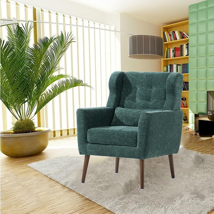 Modern Comfy Single Sofa Accent Chair with Wood Frame Chenille Fabric Upholstered Lounge Armchair