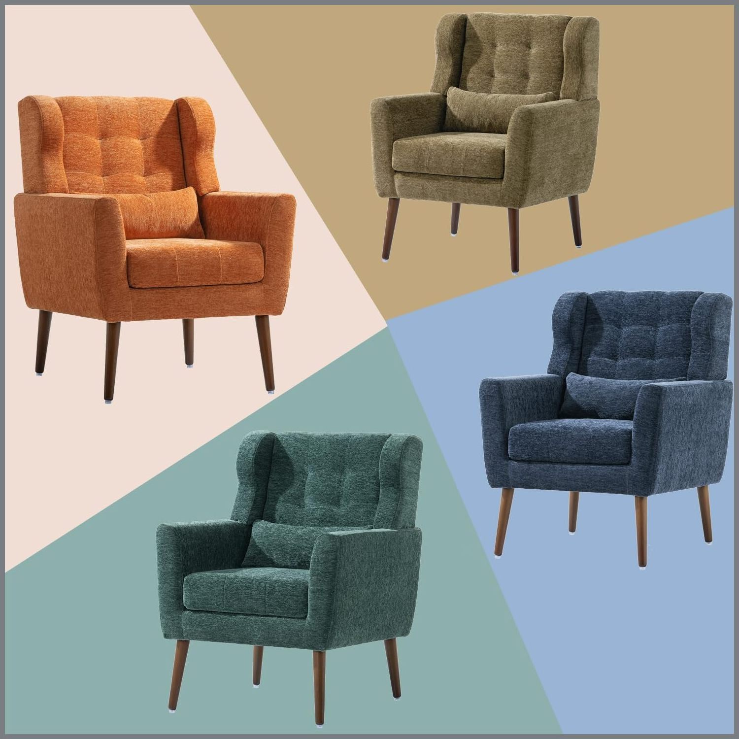 Modern Comfy Single Sofa Accent Chair with Wood Frame Chenille Fabric Upholstered Lounge Armchair