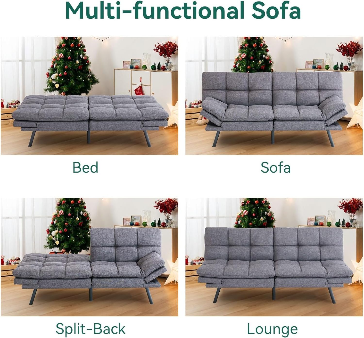 Memory foam sofa convertible modern double sofa with adjustable armrests for multi-function sofa bed in living room and office