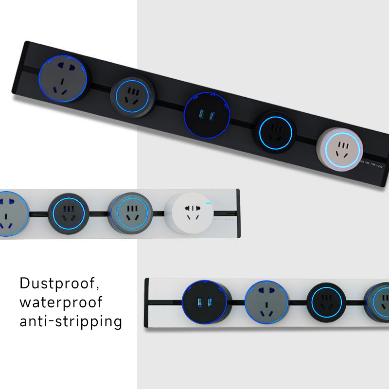 Aluminum Wall Track Socket embedded movable modular power rail Plug system smart power track socket with USB