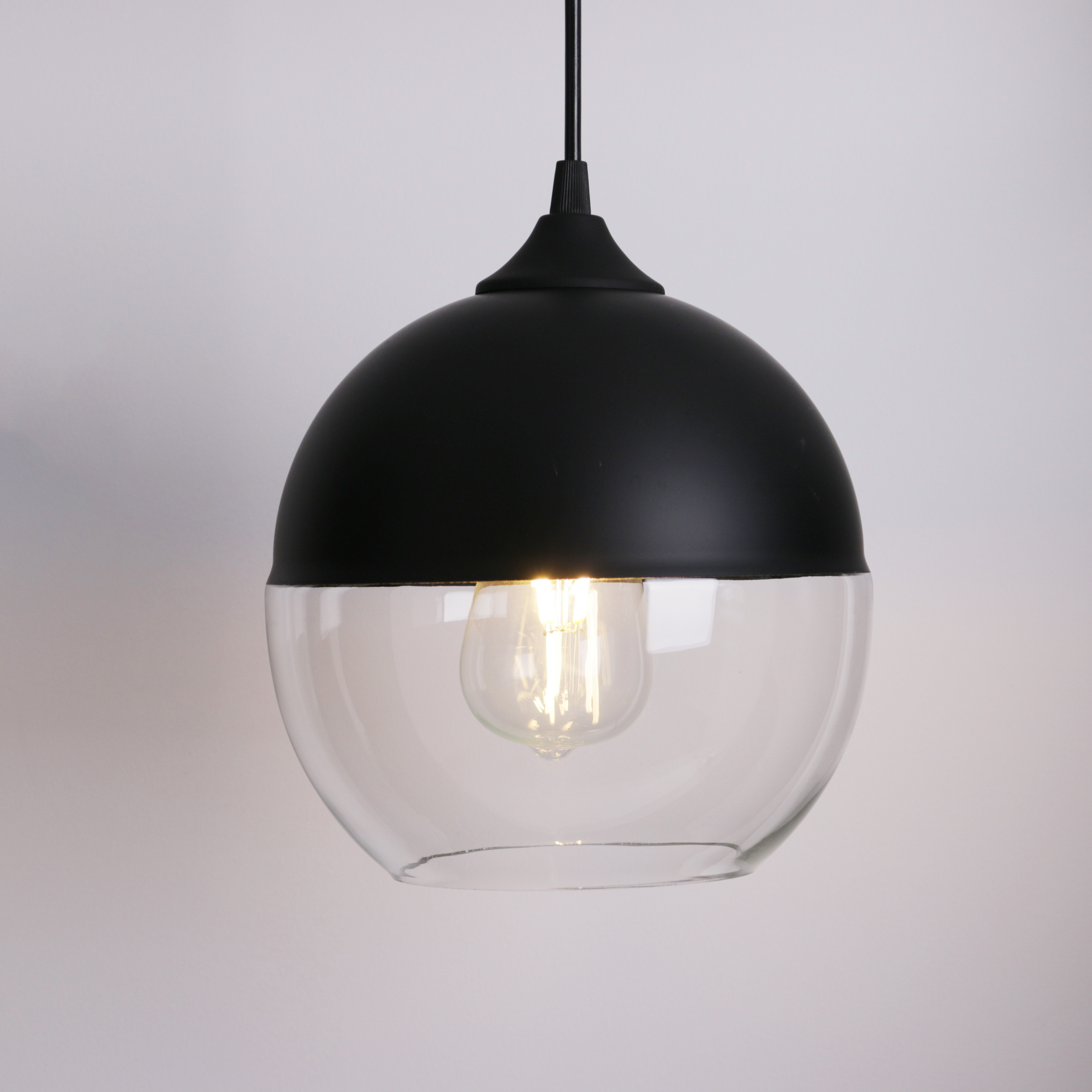 Kitchen island black iron decorative E27 clear glass hanging lamp hotel restaurant hand blown nordic modern glass pendant light