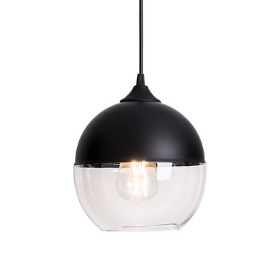 Kitchen island black iron decorative E27 clear glass hanging lamp hotel restaurant hand blown nordic modern glass pendant light