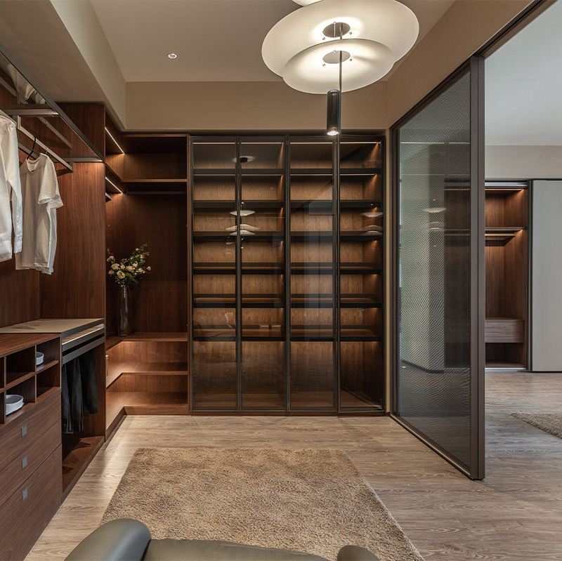 BKX custom wardrobe closet bedroom furniture storage cabinets modern brown wooden walk-in closet for home