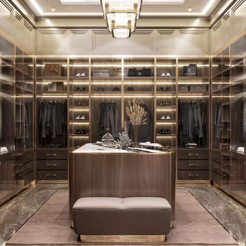 BKX modern walk-in closet center Island closet storage organization open custom wardrobe for home