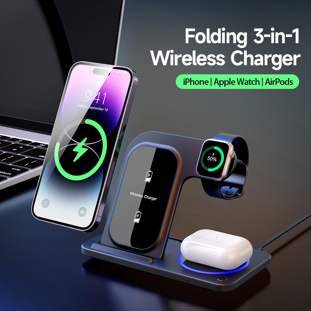 3 in 1 Foldable Multiple Desktop Wireless Charging Station For Smartphone And Watch Standard Fast Charger For Phone