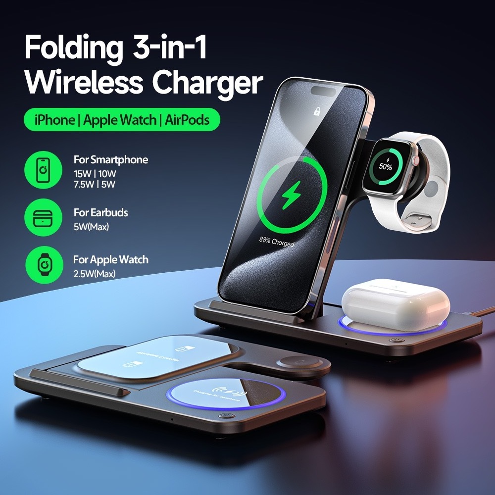 3 in 1 Foldable Multiple Desktop Wireless Charging Station For Smartphone And Watch Standard Fast Charger For Phone