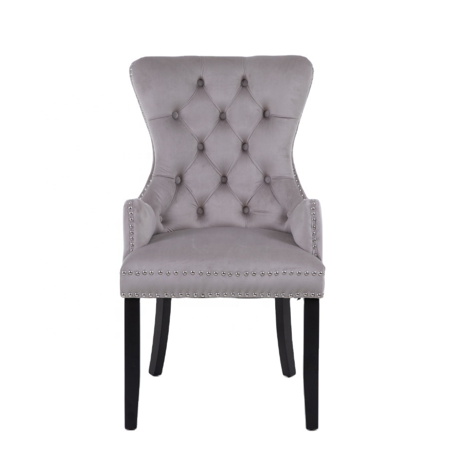 Nailhead Trim Buttoned High Quality Wholesale  Light Grey Silver lion head pull ring Dining Chair for Dining Hall