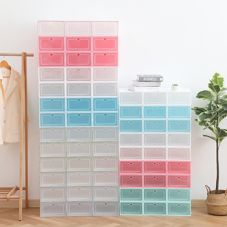 Transparent Shoe Box Shoes Organizers Plastic Thickened Foldable Dustproof Storage Box Stackable Combined Shoe Cabinet