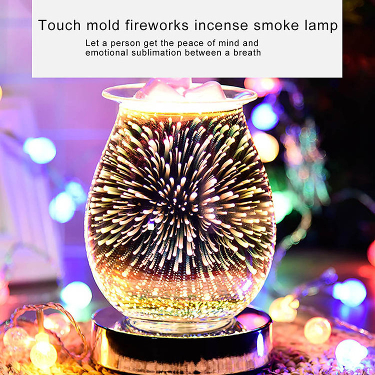 3D Effect Fireworks Touch Switch Electric  Glass Wax Burner Oil Warmer Night Light Aroma Decorative Lamp