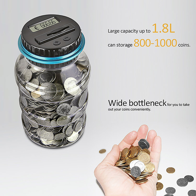 1.8L Piggy Bank Counter Coin Electronic Digital LCD Counting Coin Saving Box Jar Coins Box Count USD EURO GBP AUD CAD Money