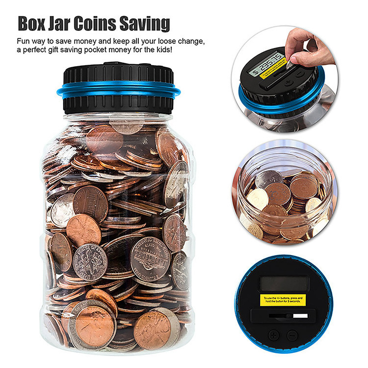 1.8L Piggy Bank Counter Coin Electronic Digital LCD Counting Coin Saving Box Jar Coins Box Count USD EURO GBP AUD CAD Money