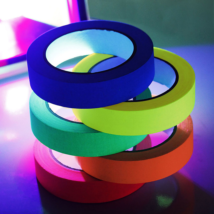 6Rolls/Set Fluorescent Tape UV Blacklight Reactive Glow In The Dark Tape Neon Gaffer Tape Safety Warning for Home Decor