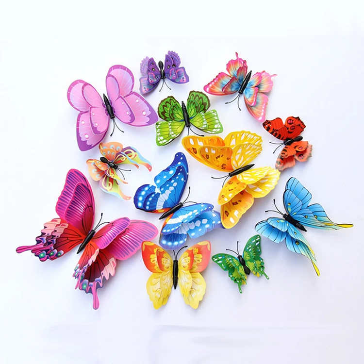 12Pcs Double Layer 3D Butterfly Wall Sticker on The Wall Home Decor Butterflies for Decoration Magnet Butterfly Fridge Stickers