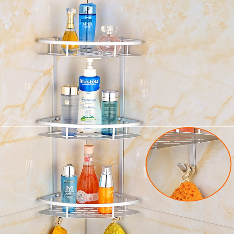 3 Layers Triangular Corner Organizer Rack Shelves Wall Mounted Aluminum Kitchen Bathroom Shampoo Cosmetic Organizer Rack