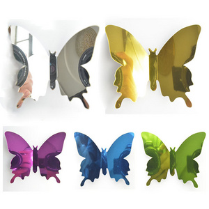 Hot Sale 12Pcs/Set PET simulation mirror butterfly 3D stereo decorative wall stickers mirror stickers