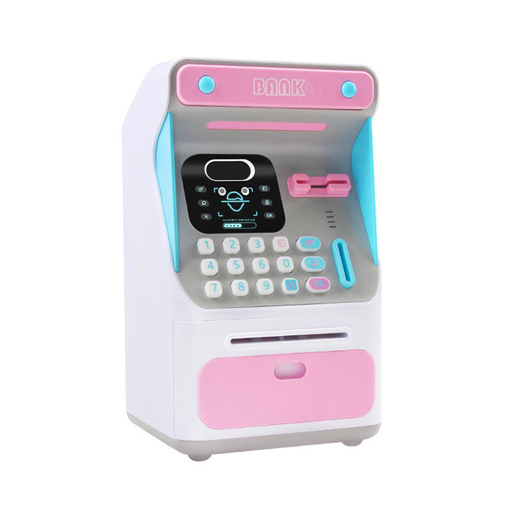 Electronic Piggy Bank Simulated Face Recognition ATM Machine Cash Box Toy Small ATM Automatic Roll Money Save Piggy Bank