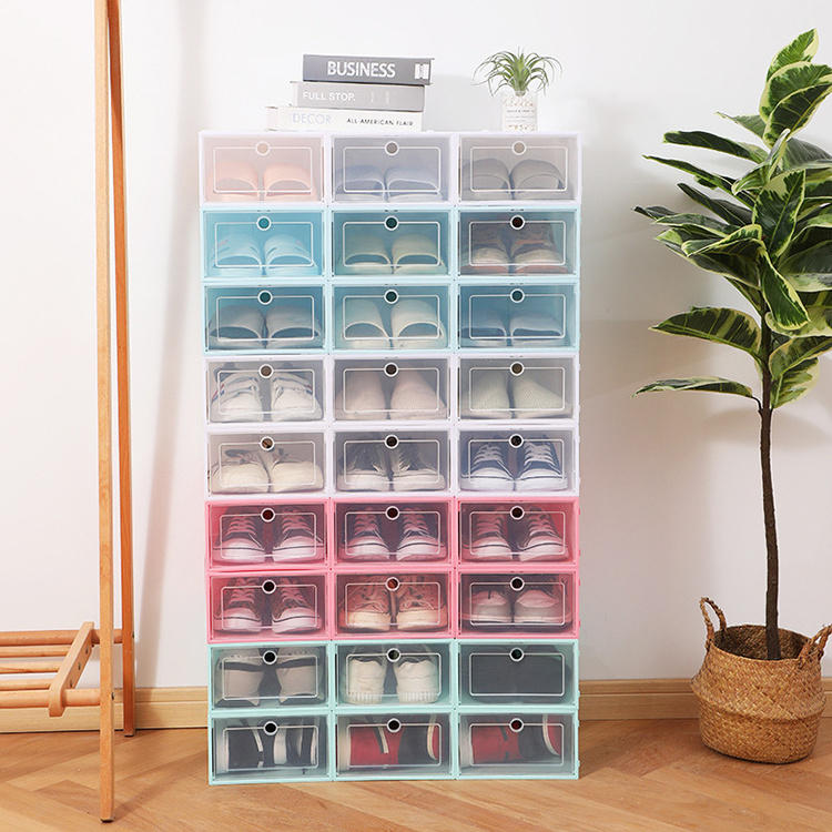 Transparent Shoe Box Shoes Organizers Plastic Thickened Foldable Dustproof Storage Box Stackable Combined Shoe Cabinet