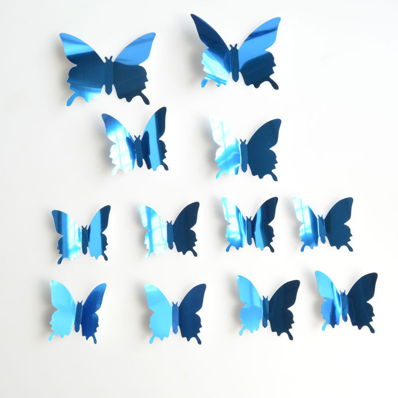 Hot Sale 12Pcs/Set PET simulation mirror butterfly 3D stereo decorative wall stickers mirror stickers