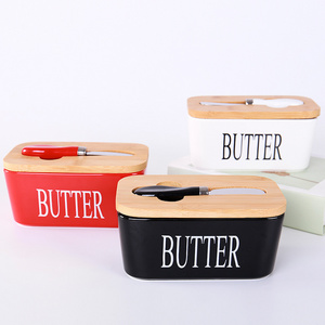 Ceramic Butter Box with Knife Butter Cheese Storage Tray Sealing Jar Rectangular Storage Container Ceramic Butter Box