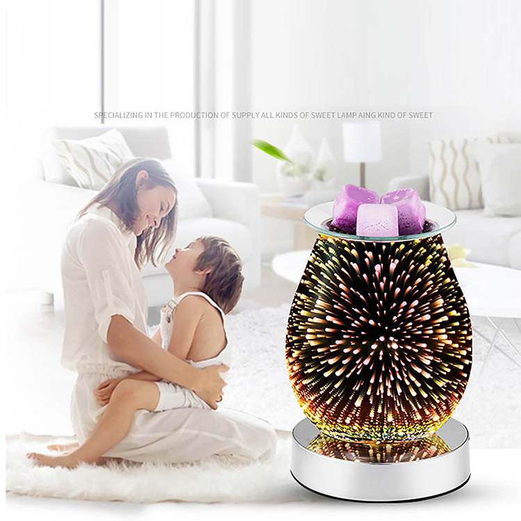 3D Effect Fireworks Touch Switch Electric  Glass Wax Burner Oil Warmer Night Light Aroma Decorative Lamp