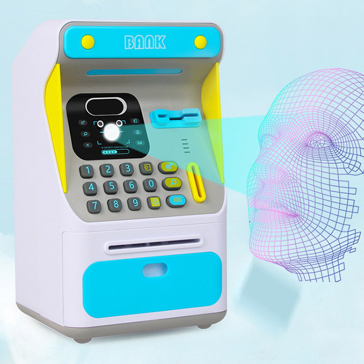 Electronic Piggy Bank Simulated Face Recognition ATM Machine Cash Box Toy Small ATM Automatic Roll Money Save Piggy Bank